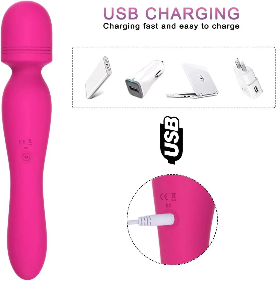 2 in 1 Double Ended Vibrator for Women Soft Silicone Sex Toy 10 Speeds Powerful Vibration Rechargeable Adult Wand Massager