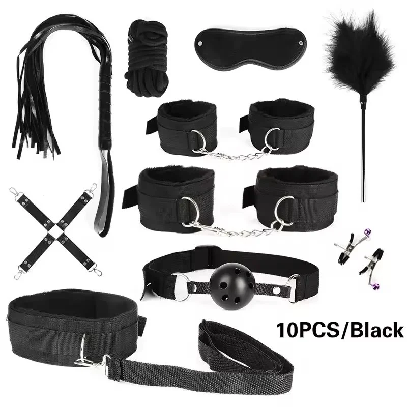47PCS Sex Bondage Kits Handcuffs Nipple Clamps Whip Spanking Anal Plug Vibrator Butt SM Product Sex Toys for Women Men