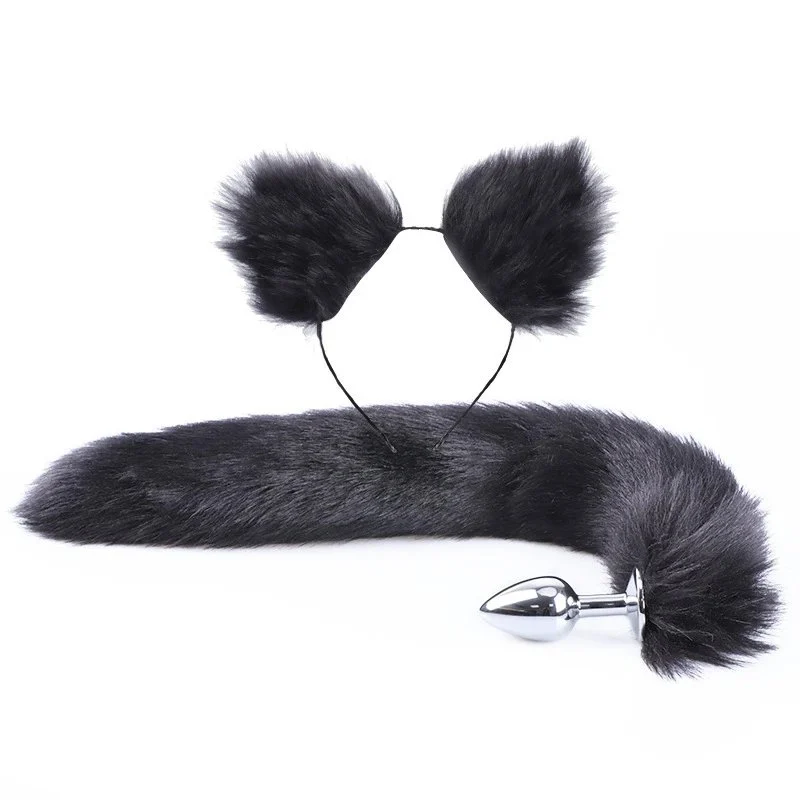 Adult Toys Fox Tail Metal Anal Plug and Ears Couple's Sex Toy Two-piece Set