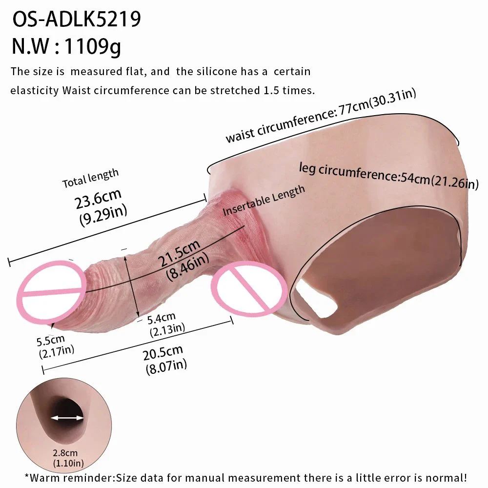 9.29'' Silicone Strap on Hollow Dildo Pants With Penis Sleeve for Men Dick Extender Adult Couple's Reusable Condom Enlarge