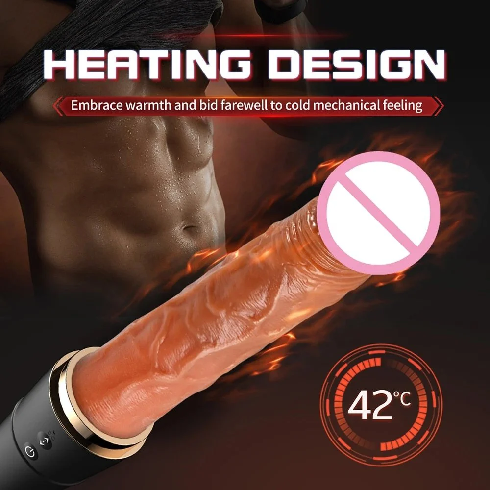 Baseball Bat Shaped Vagina Anal Stimulator Heating Auto Telescopic 19CM Realistic Thrusting Dildo Vibrator for Women