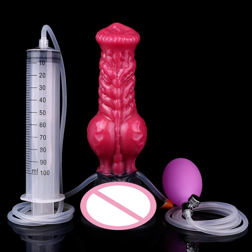 Monster Series Squirting Dildo with Fantastic Ejaculation Spring Red Color Inflatable Squirting Dildo for Couple Love