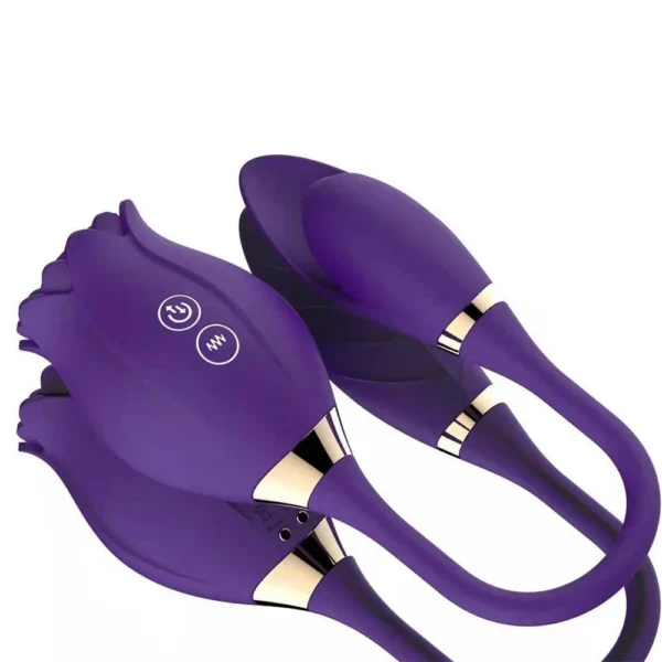 USB Magnetic Charging Double Head Use Rose Flower Shape Clitoral Sucking Vibrator Sex Toys for Women
