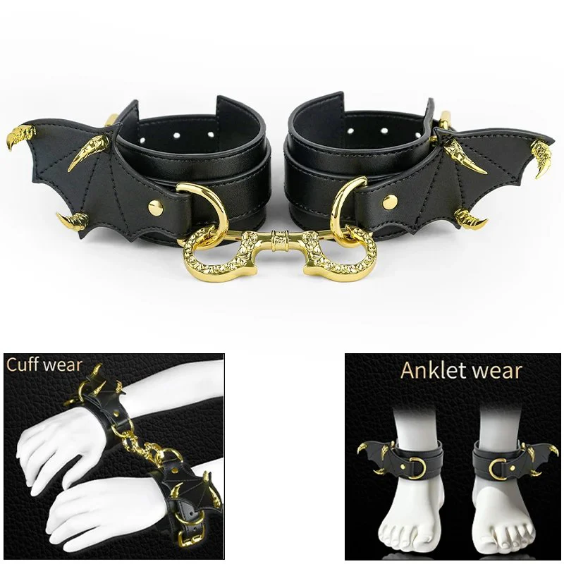 Handcuffs + Ankle Cuffs Leather Bondage 2-Piece Set Available in 2 colors Submissive's Game Prop