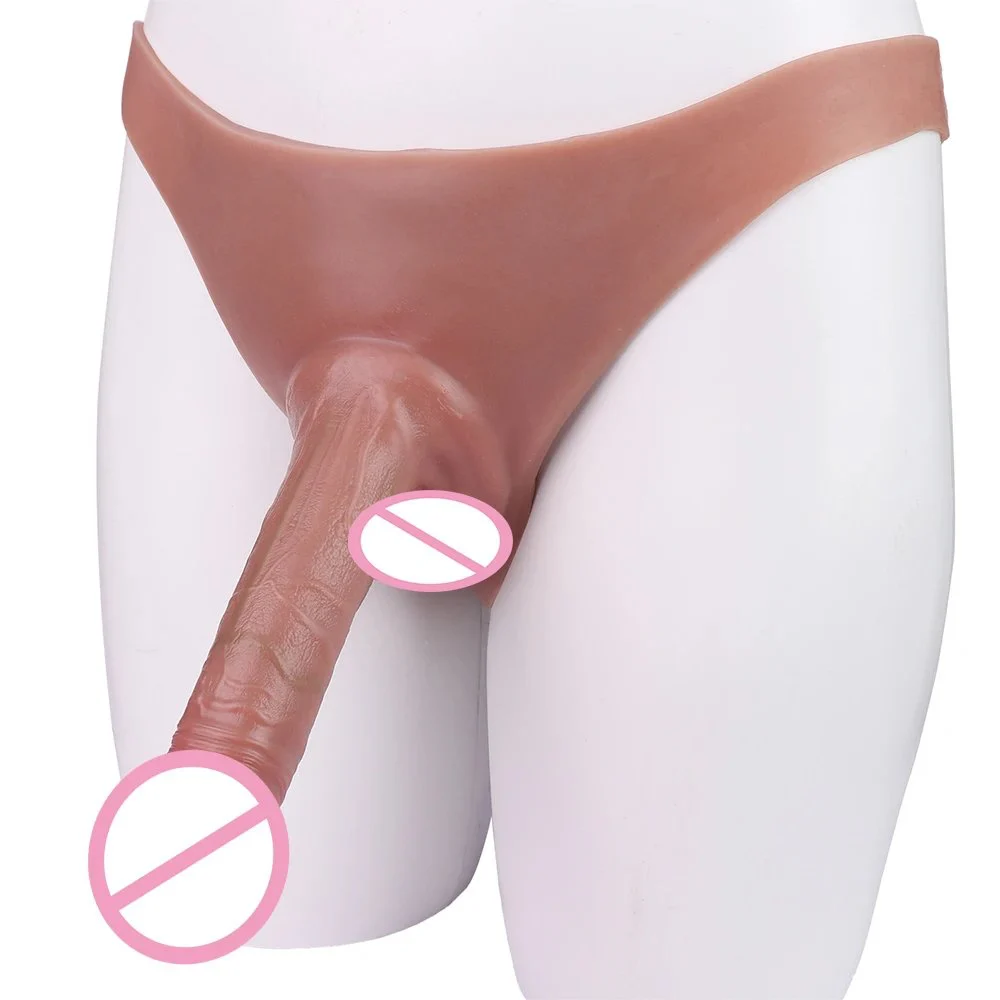 Hollow Wearable Realistic Dildo Extender with Silicone Mid-Waist Strap-On Pants for Men Penis Enlargement Toy