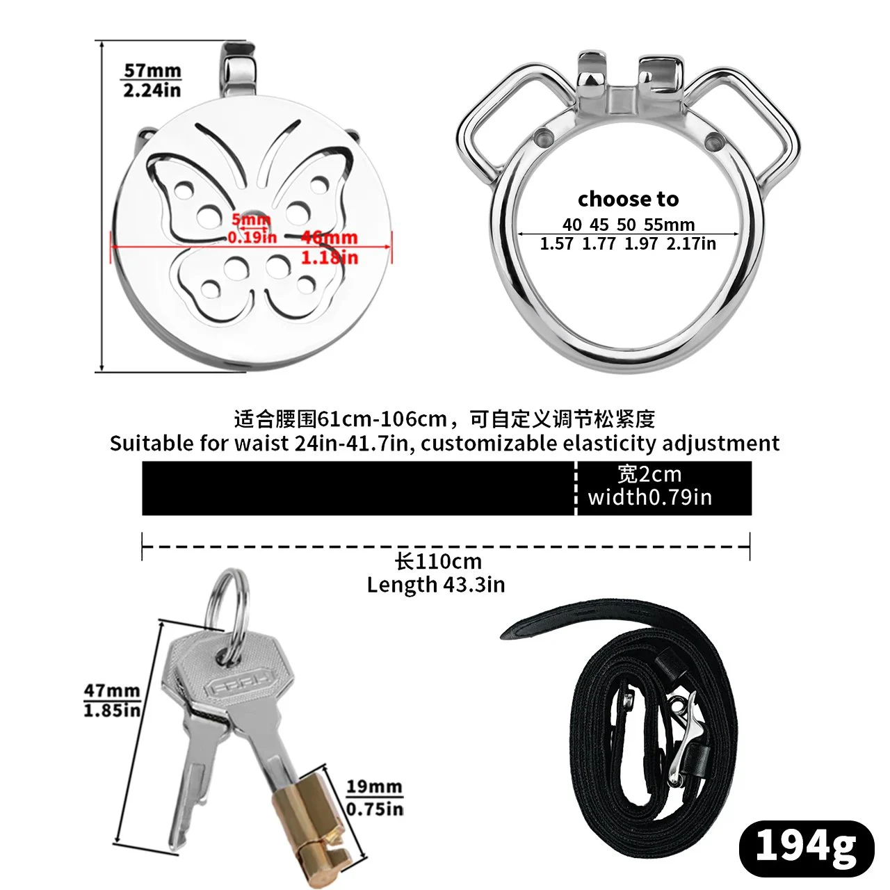 Wearable Steel Metal Chastity Lock with Flat Built-in Cage for Penile Confinement and Urinary Catheter Compatibility for Men
