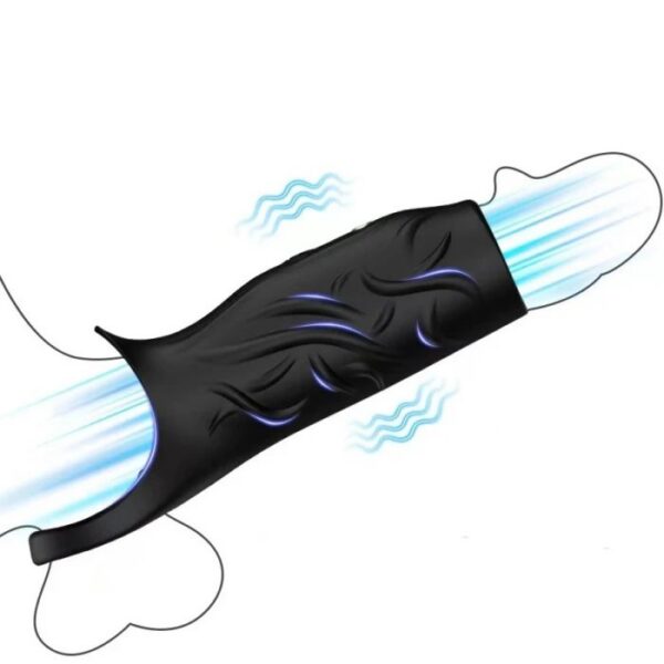 USB Rechargeable Black Silicone Cock Ring Penis Sleeve Extender & Vibrator Sex Toys Dildo Black Dildo Penis Extension Sleeve