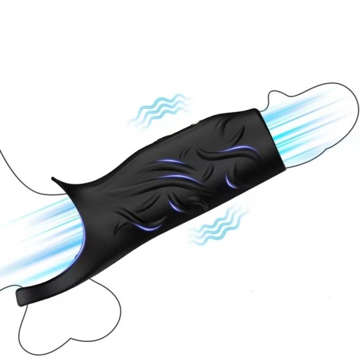USB Rechargeable Black Silicone Cock Ring Penis Sleeve Extender & Vibrator Sex Toys Dildo Black Dildo Penis Extension Sleeve