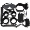 Ankle Wrist Cuff Eye Mask Blindfold Ball Gag Whip Feather Tickler PU Leather Bondage Set 10pcs Restraints Kit