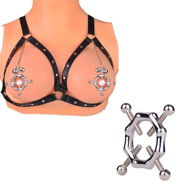 Breast Clip for Female Sex Toy Nipple Play Crystal Chain Nipple Clamps Leather Harness Fetish Sex Breast Restraints