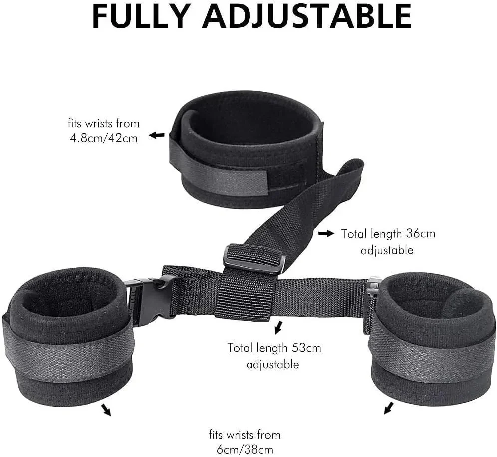 Waterproof Neck Wrist Restraints Bondage Set Back Handcuffs Collar Blindfold Adjustable Harness for Bed SM Games Play Sex