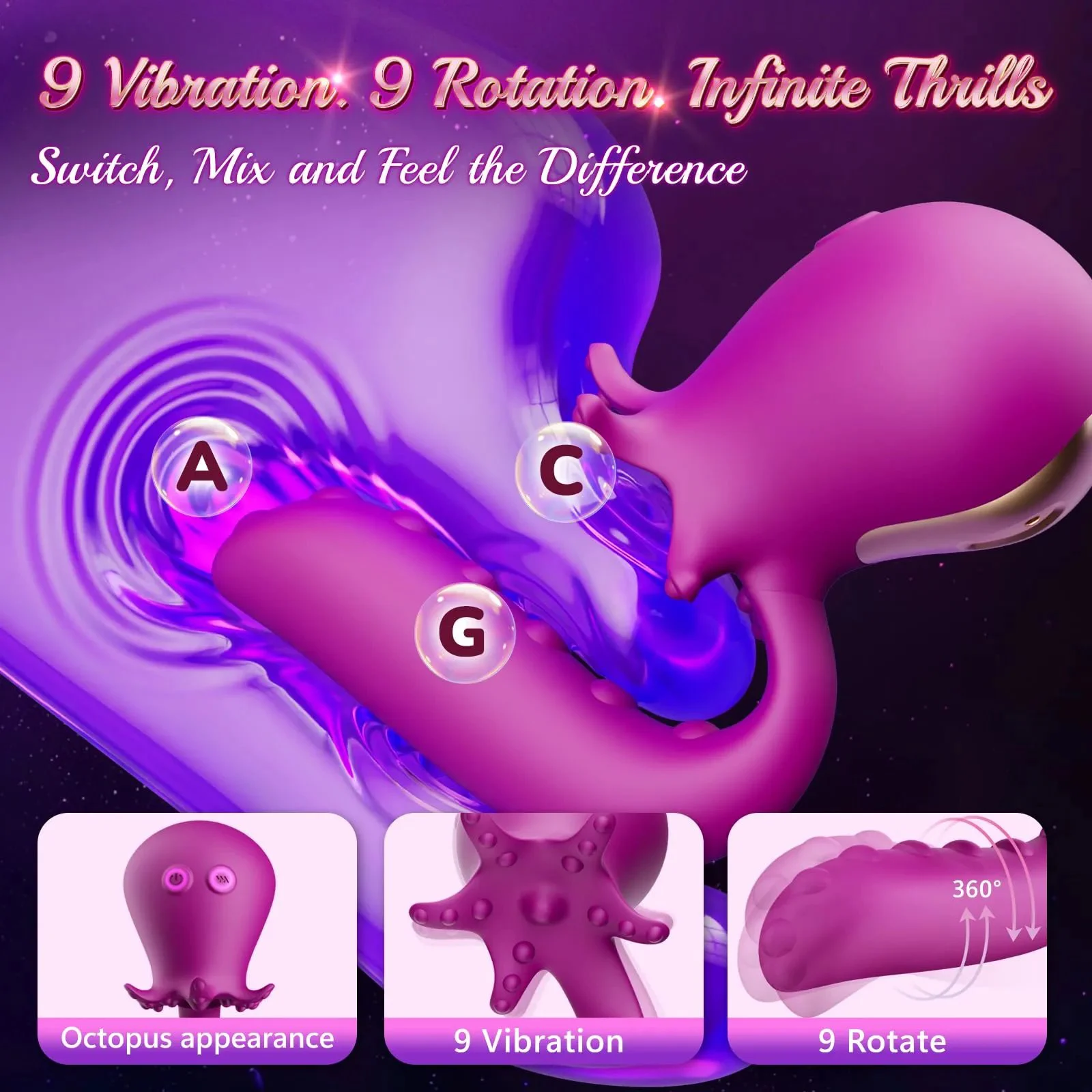 App Control Sexual Swings Rotation Finger Vibrator Air Pulse Burst Clitoral Stimulator Tentacle Octopus Dildo Vibrator for Women