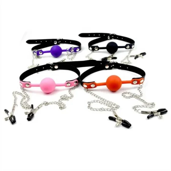 Direct From Manufacturer China's Best Silicone Ball Mouth Gag With Nipple Clamp for Bondage Gear