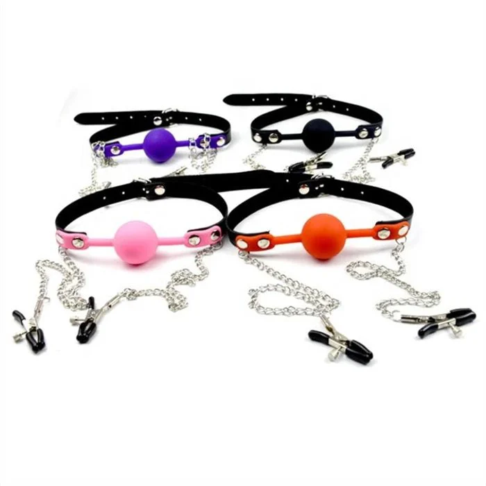 Direct From Manufacturer China's Best Silicone Ball Mouth Gag With Nipple Clamp for Bondage Gear