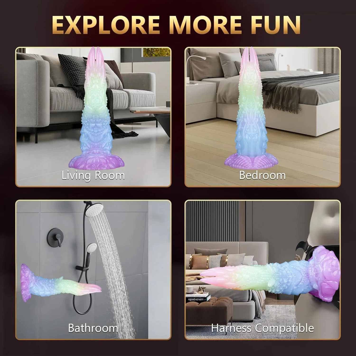 Big Monster Alien Luminous Double Headed Tongue Dildo Suction Silicone Dragon Glow Dark Dinosaur Anal Plug Soft Adult 100%