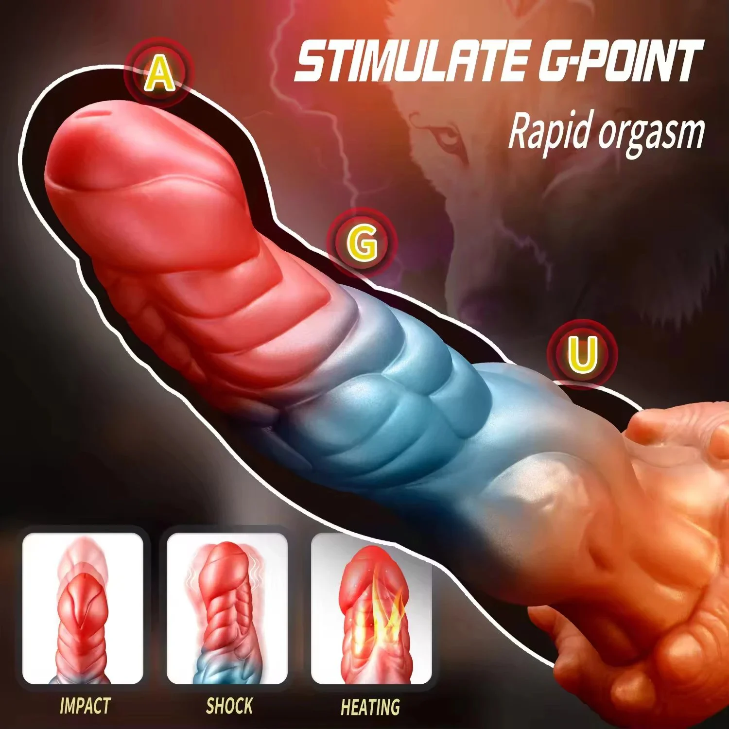 Monster Dildo Thrusting Fantasy Huge Dragon Knot Anal Dildo 4IN1-5 Thrusting 10 Vibrating Heating Knots Animal Dildo