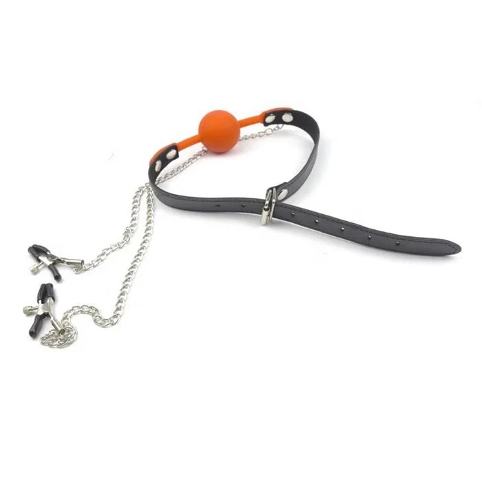 Direct From Manufacturer China's Best Silicone Ball Mouth Gag With Nipple Clamp for Bondage Gear
