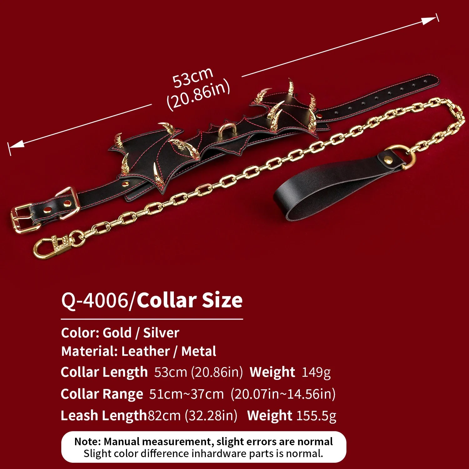 Dark Night Bat Collar Adult Novelty Toy for Christmas Roleplay Soft Leather Collar Two Colors Available