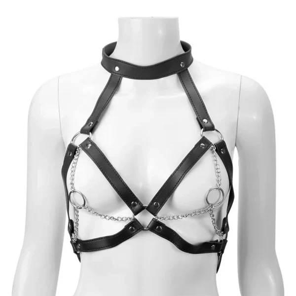 Black Breast Strap Chain Leather Sex Clothes for Women All-Product Line Sex Toys