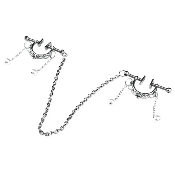 Circle Breast Ring Silver Nipple Clamps with Pearl Chain Erotic Matching Accessories for Women