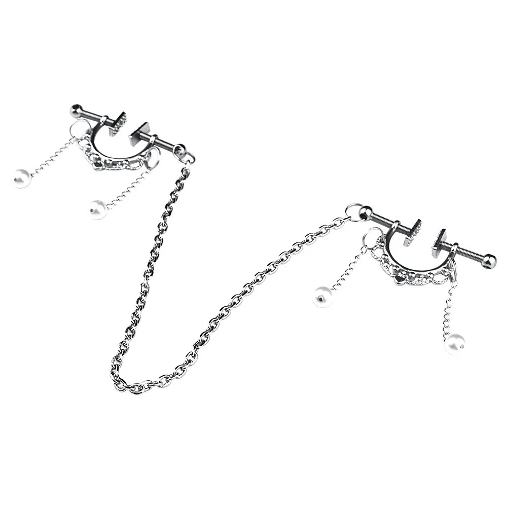 Circle Breast Ring Silver Nipple Clamps with Pearl Chain Erotic Matching Accessories for Women