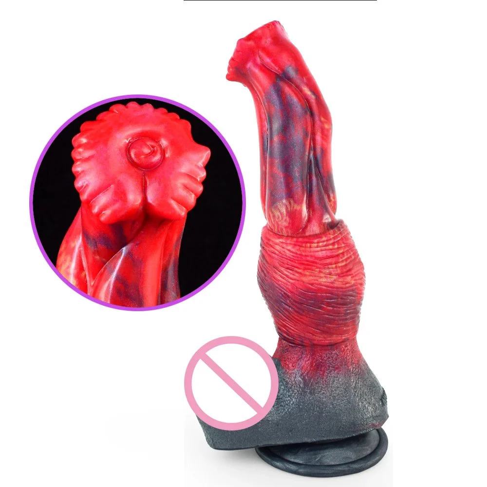 Color Huge Artificial Penis Fire Dragon Color Strap on Dildo Realistic Testicles Dog Knot Dildo Sex
