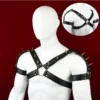 Desire and Restraint Leather Bondage Gear for Men. Riveted Design Embodies Dominant Presence. Ideal for Roleplay