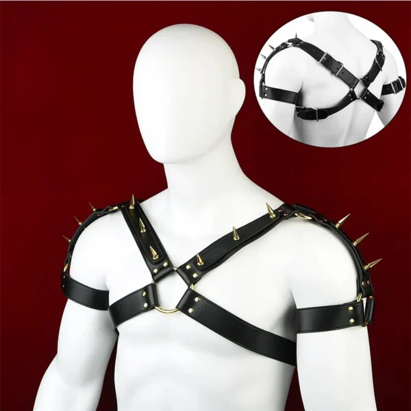 Desire and Restraint Leather Bondage Gear for Men. Riveted Design Embodies Dominant Presence. Ideal for Roleplay