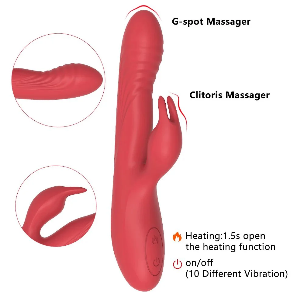 USB Charging Clitoris G-Spot Massager Heating Function 10 Different Vibration Dual Motor Rabbit Vibrator