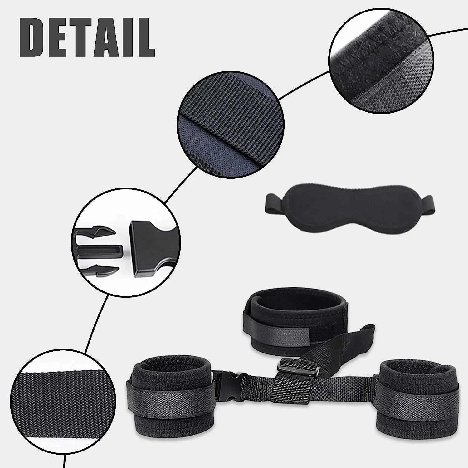 Waterproof Neck Wrist Restraints Bondage Set Back Handcuffs Collar Blindfold Adjustable Harness for Bed SM Games Play Sex