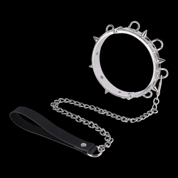 Fashion PU Leather Collar with Bow Decoration and Leash Chain for Bondage Play