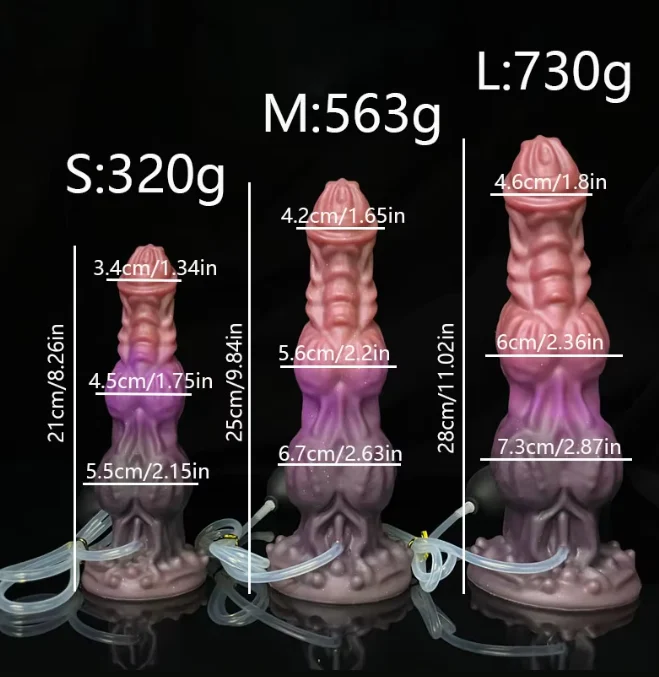 Size S M L Water-Spraying Soft PVC Dildo with 2 Big Knots Suction Cup & 100% Waterproof