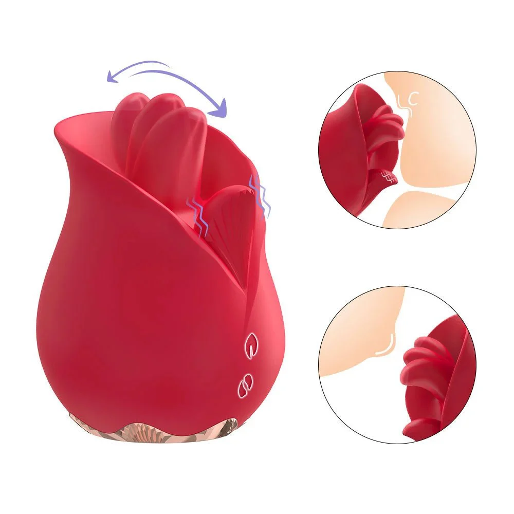 Female Rose Vibrator with Tongue Licking Function Double Motor Powerful Vibration Personal Massager for Women