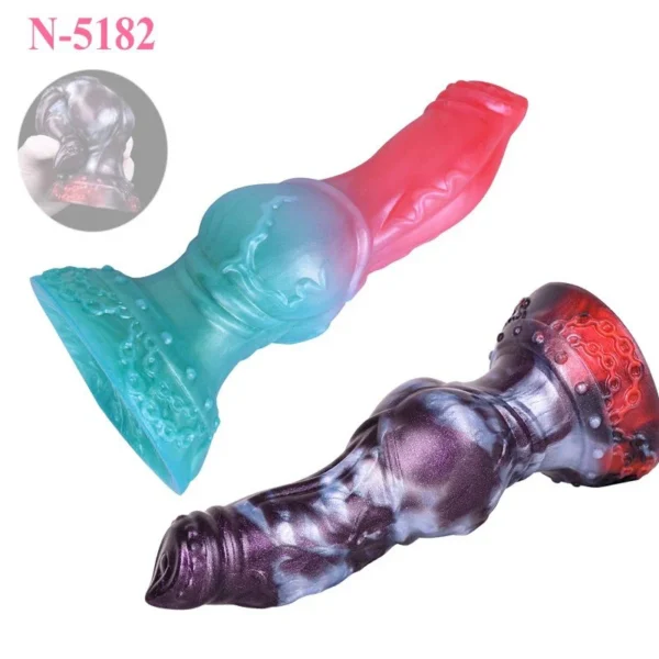 Dog Dildo with Two Color Monster Cock Anal Plugs Sex Toy for Male and Women Dog Shaped Dildo with Big Knot alien Dildo