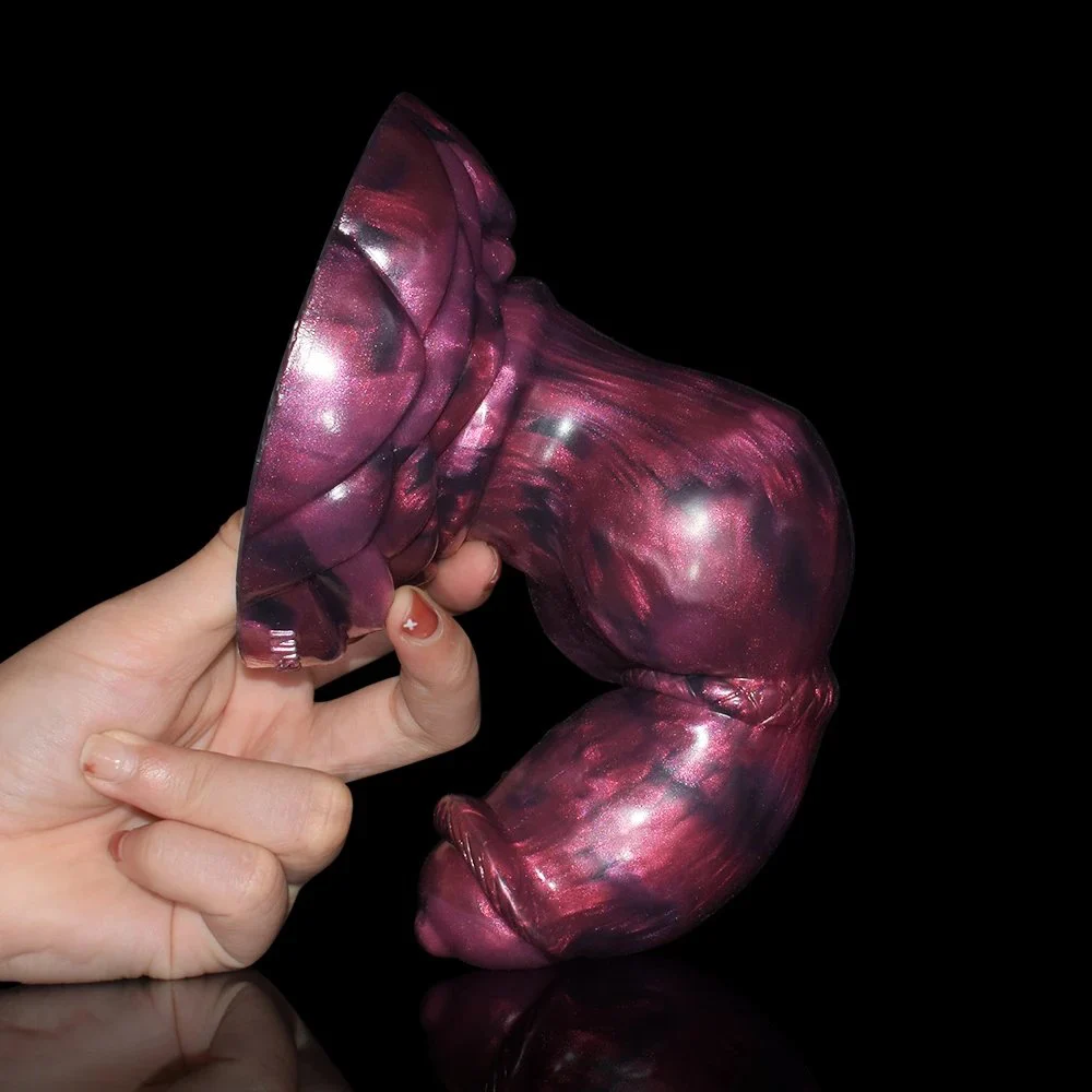 Soft Silicone Cock Animal Dildo Big Knot Penis Purple and Black Rubber Anal Plug Adult Toy