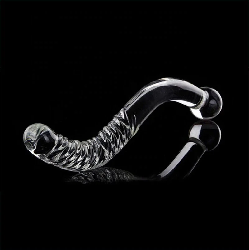 Double Beads Crystal Glass Dildo Faked Penis Female Vagina or Gay Butt Plug Masturbation