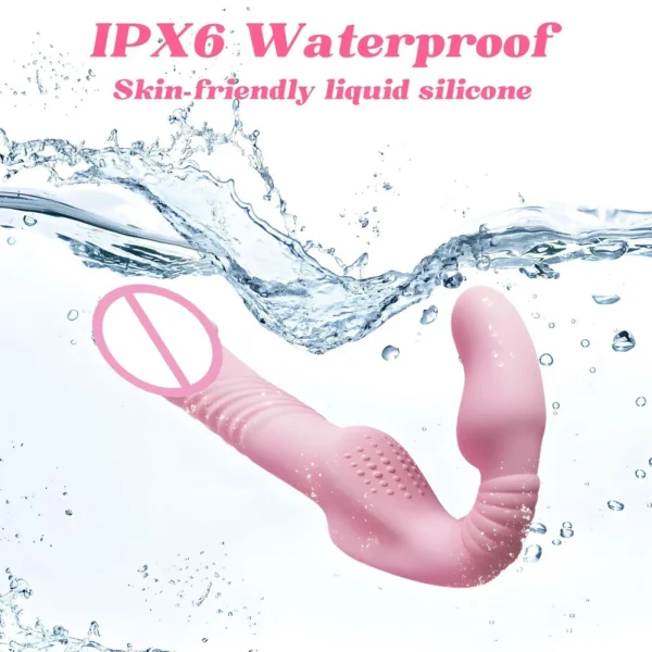 Double Ended Strapless Lesbian Vibrators Remote Control Strap on G-Spot Thrusting Dildo Vibrator Adult Sex Toy for Women Couple