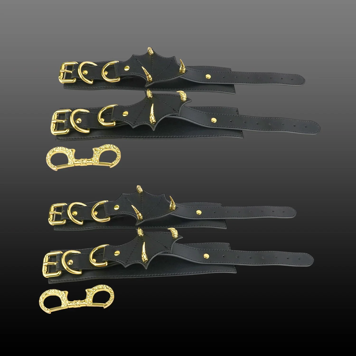 Handcuffs + Ankle Cuffs Leather Bondage 2-Piece Set Available in 2 colors Submissive's Game Prop