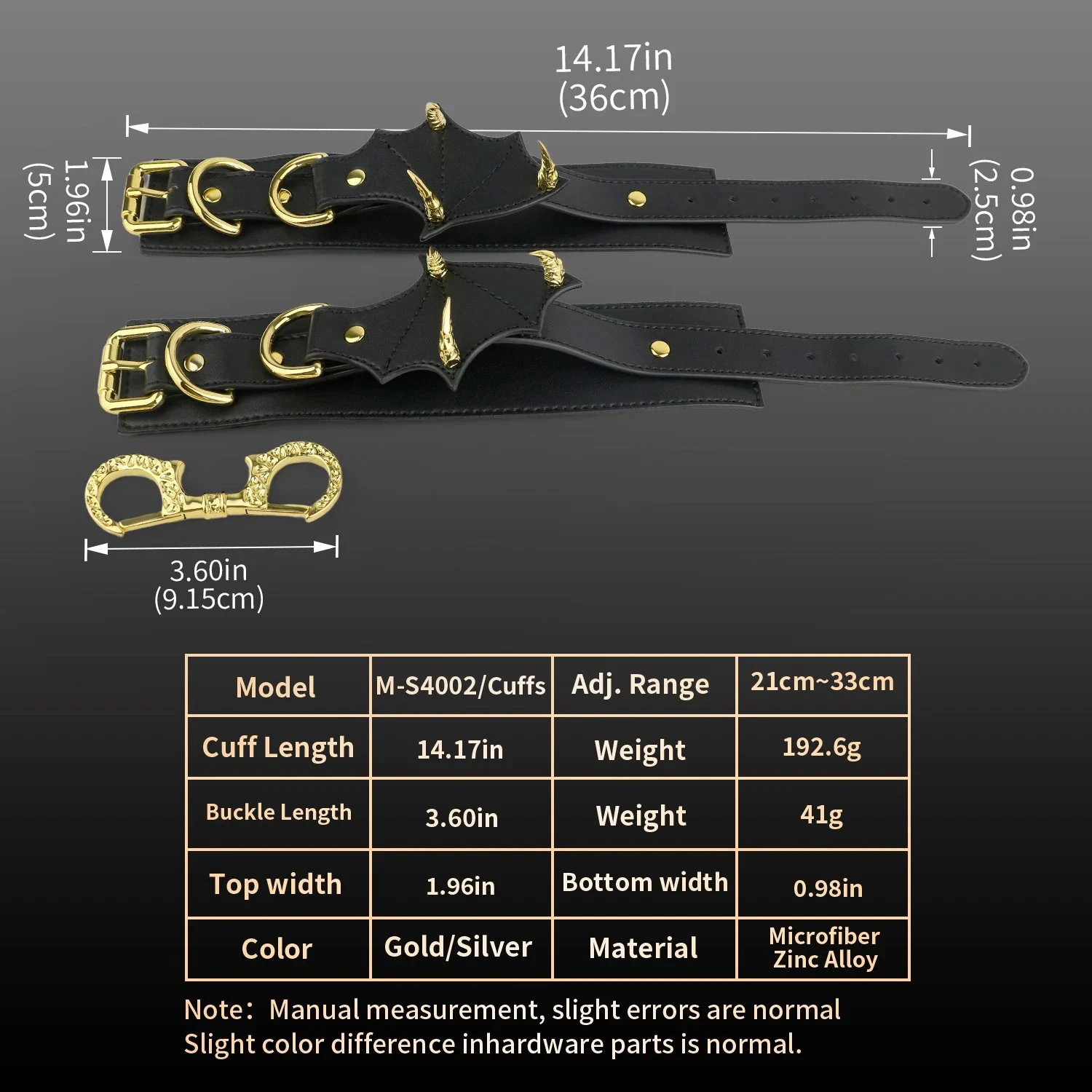 Handcuffs + Ankle Cuffs Leather Bondage 2-Piece Set Available in 2 colors Submissive's Game Prop