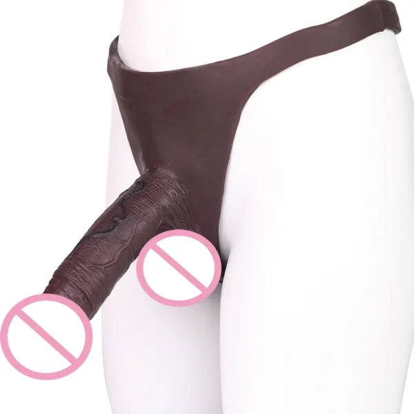 Soft Hollow Silicone Black T-Back Penis Pants Wearable Realistic Dildo for Male Size Enhancement
