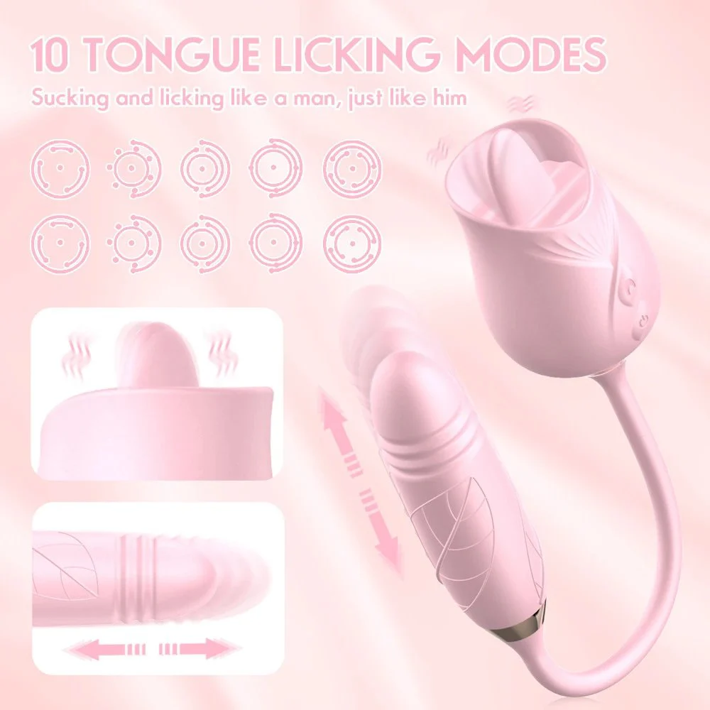Rose Sex Toys Dildo Vibrator Oral Tongue Shaped Licking With Thrusting Vibrating Kiss G Spot Clitoris Nipple Stimulator Female