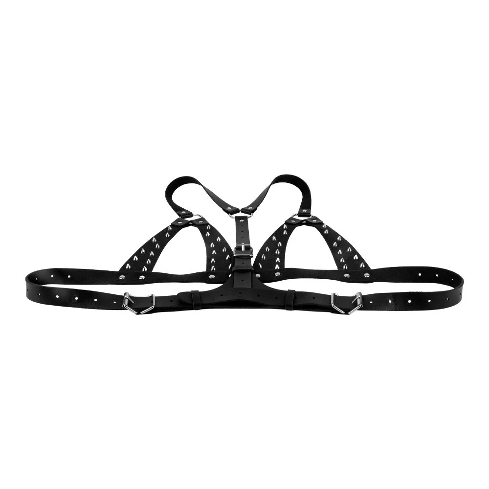 PU Leather Alloy Metal Adjustable Wear-resistant Leather Bra studded Flirting Leather Bra for Man and Woman