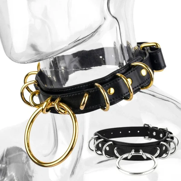 Luxury Bdsm Collar Leather Bondage Sub Collar O-ring,Bondage Collar with Single Ring,Leather Adjustable Bondage