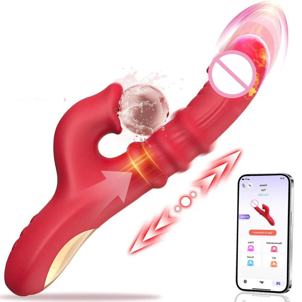 Tongue Licking Thrusting Realistic Dildo Rabbit Vibrator G Spot Dildos with Sliding Ring Sex Toy for Women