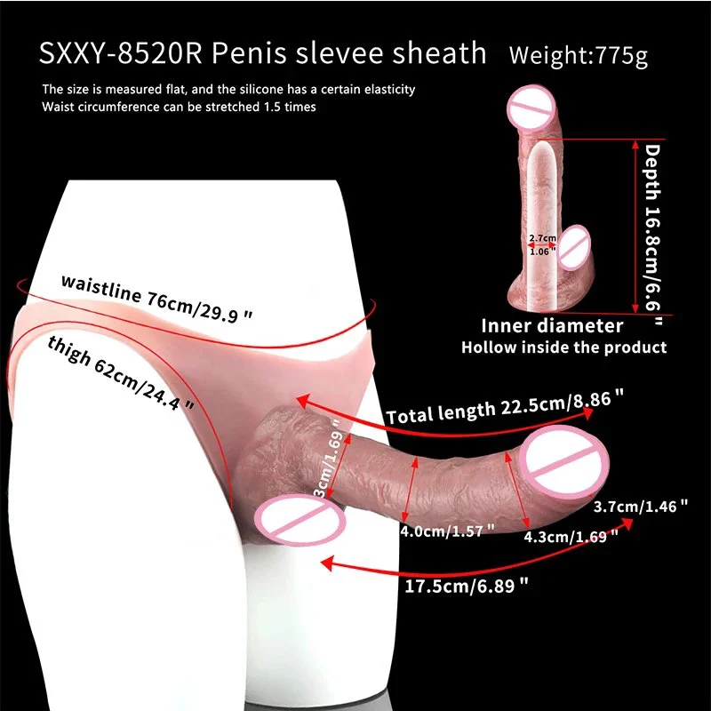 Strap on Dildo,SXXY Male Strap on Penis Sleeve With Long Hollow Dildo Silicone Briefs Penis Sex Toys for Men Women