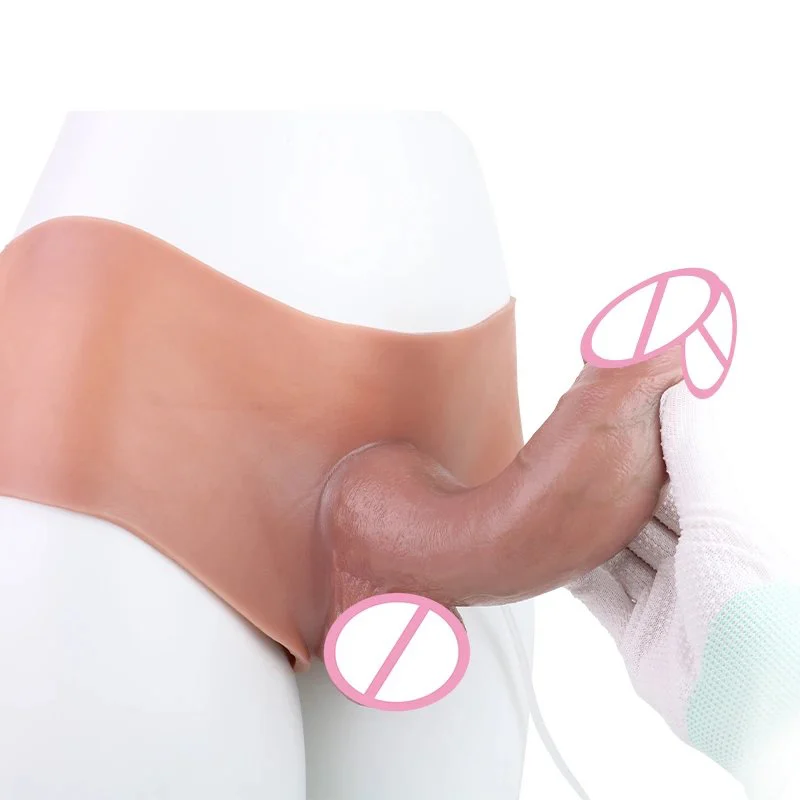 Wearable Dildo Leather Pants Made of Silicone That Simulates Water Spray Three Matching Tone Leather Pants for Adults