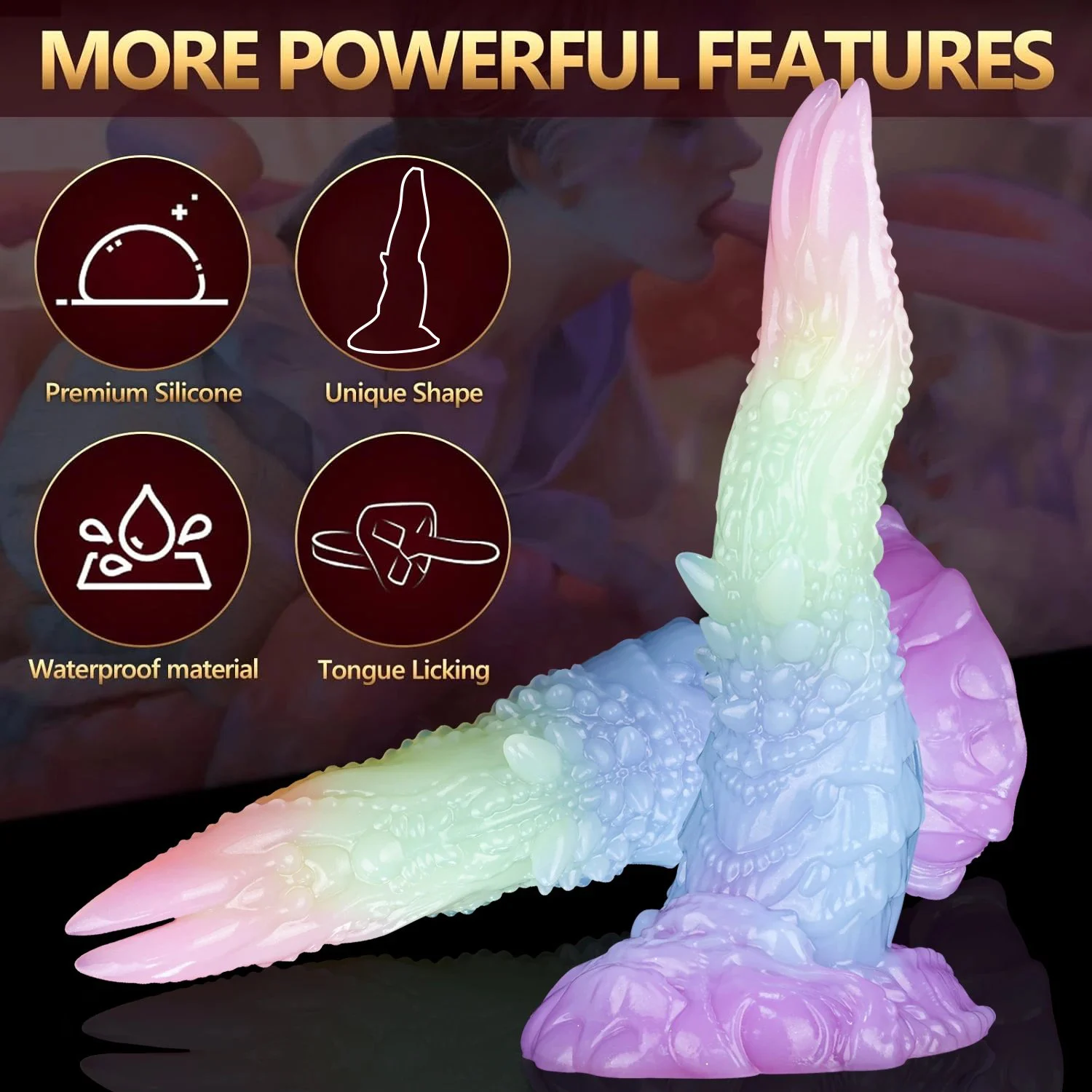 Big Monster Alien Luminous Double Headed Tongue Dildo Suction Silicone Dragon Glow Dark Dinosaur Anal Plug Soft Adult 100%