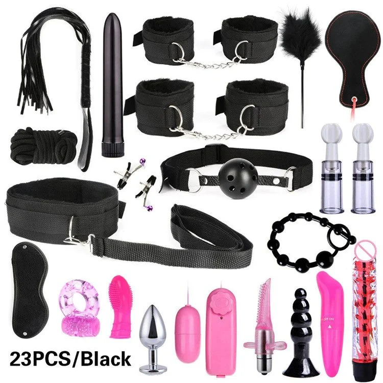 Erotic Handcuffs Nipple Clamps Gag Whip Rope Bondage Gear Sex Toys for Couples Sex Bondage Set