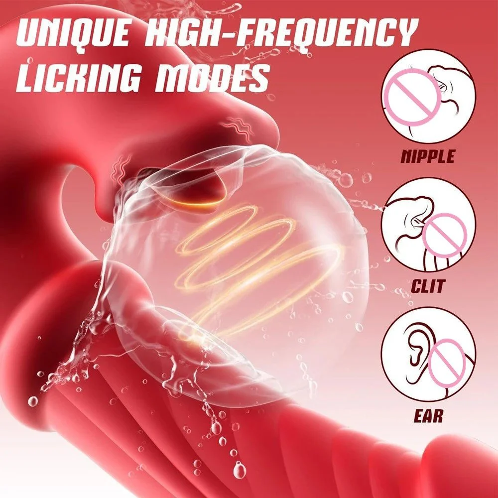 Tongue Licking Thrusting Realistic Dildo Rabbit Vibrator G Spot Dildos with Sliding Ring Sex Toy for Women