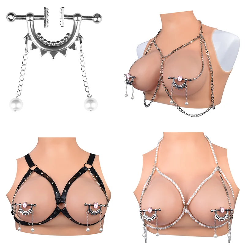 Body Clamps with Chain Stainless Steel Body Clip Non-Piercing Chain Non-Piercing Body Jewelry for Women Men